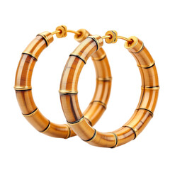Pair of bamboo hoop earrings isolated on transparent background, a stylish and ecofriendly jewelry choice