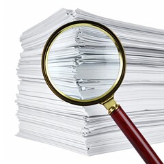 Paper stack, magnifying glass for review