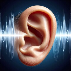 Ear with sound waves, concept