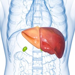 Human torso showing liver and gallbladder visualization
