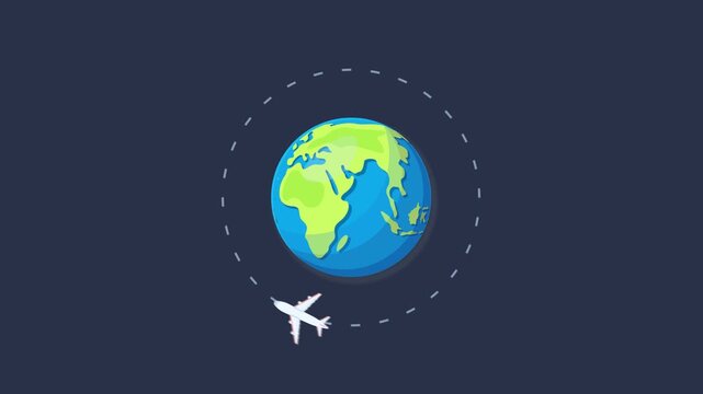 4K animation of an Airplane Orbiting above the earth, conveying global travel, aviation, and connectivity.