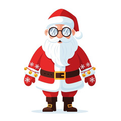 Whimsical Santa Claus Illustration with Glasses and Jingle Bells for Holiday Season