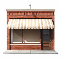 Brick building with awning and blank store front windows