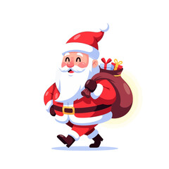 Cheerful santa claus delivering gifts in a festive cartoon illustration style graphic