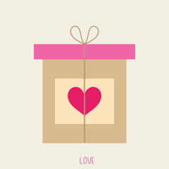 Pink and Beige Gift Box with Heart Illustration. This simple, flat design is ideal for themes related to love, Valentine's Day, gifts, birthdays, romance, or celebrations