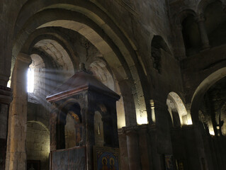 Natural light coming from window to  inside The  Svetitskhoveli Cathedral in Mtskheta, Georgia