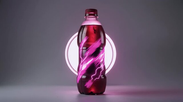 Emo-Pop Soda Bottle &ndash; Neon Pink Lightning Graphic