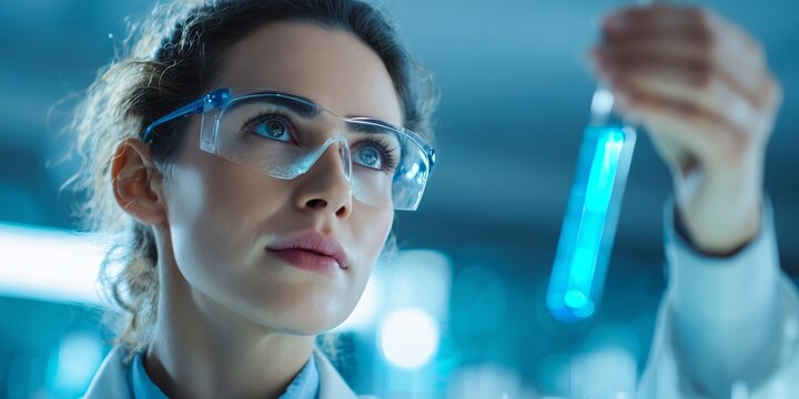 Curious Scientist Looking at Test Tube in Lab