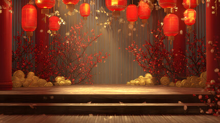 3d podium background themed chinese new year. Suitable for promotion product