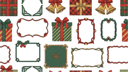 A festive concept collection of hand-drawn Christmas gift boxes and decorative holiday frames