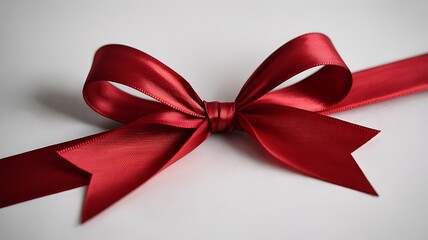 Elegant Red Satin Ribbon Bow Close-Up on Minimalist Background