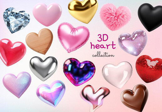 Colorful 3D Heart Element Set