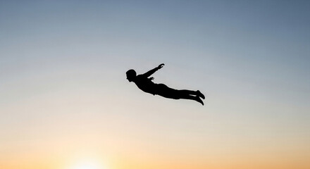 Fototapeta premium Mysterious silhouette of floating person against clear sky 