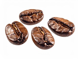 Obraz premium Four roasted coffee beans isolated on a white background