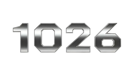 Digit sequence one zero two six rendered with a metallic, three dimensional effect against a dark background