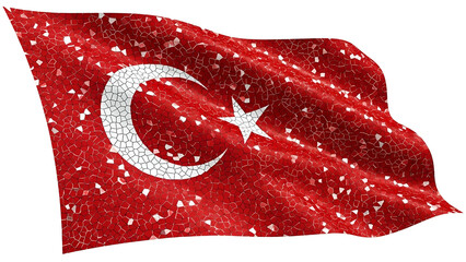 Waving national banner displaying a textured mosaic pattern against a dark background