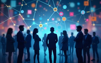 Social networking and business team connection concept. Digital web network of people. Marketing and p2p communication illustration background. High quality