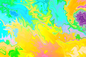 A bright and colorful liquid-style abstract background featuring smooth pastel swirls, flowing gradients, and vibrant yellow, blue, and green tones. Ideal for modern design projects, posters,