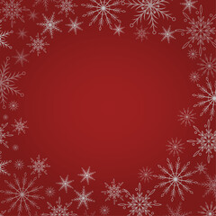 Christmas Red Background with Silver Snowflake Frame