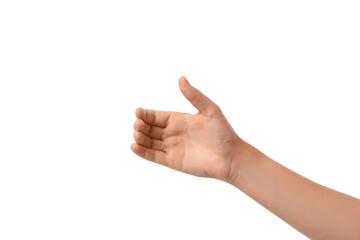 Hand open for handshake or greeting, isolated on white, PNG