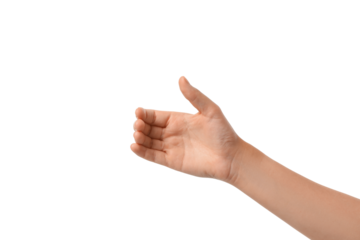 Hand open for handshake or greeting, isolated on white, PNG