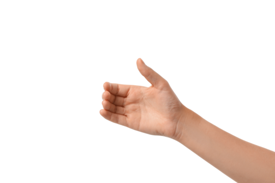 Hand open for handshake or greeting, isolated on white, PNG