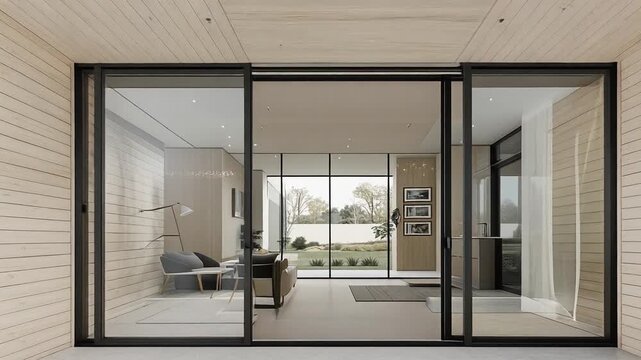 Modern White House With Light Wood Entrance Detail