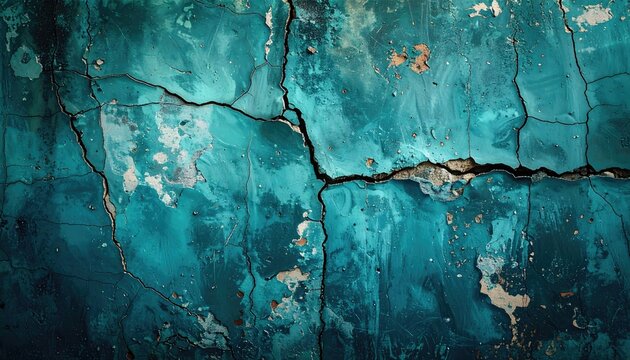 Cracked teal wall, texture of aged paint