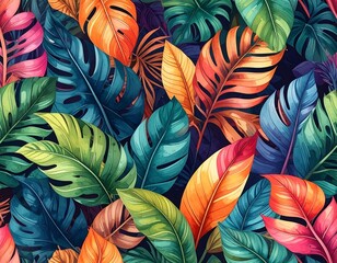 Seamless tropical leaves pattern. Abstract pattern design 