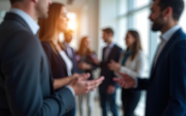 Networking Reception Blur – A blurred background of a business networking reception with professionals mingling and exchanging contacts. High quality