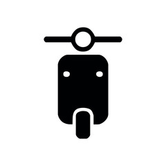 A simple black and white vector illustration of a scooter from a frontal perspective view only