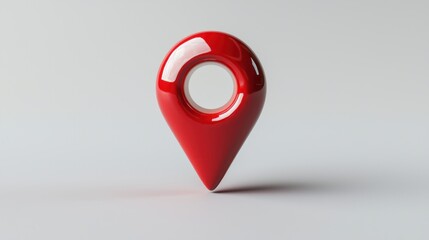 3D rendered red location pin pointer casting a soft shadow on light surface