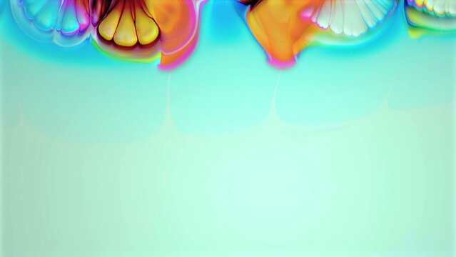 Vibrant fluid paint forming organic patterns and delicate color swirls