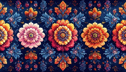 Floral Pixel Art Seamless Pattern for _curtains carpet, flower embroidery pixel art