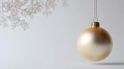 Floating Matte Gold Christmas Ornament with Frosty Branch