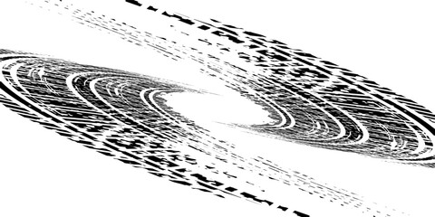 Grunge tire track, wheel braking marks. Truck, car or motorcycle tread pattern silhouette. Auto race, motorsport, speed racing design element. Vector illustration