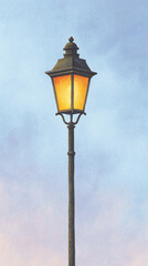 Exploring the Captivating Beauty of an Illuminated Street Lamp Against a Dusk Sky: A Vision of Timeless Architecture and Urban Design