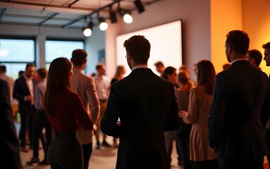 a group of entrepreneurs networking at a business event. High quality