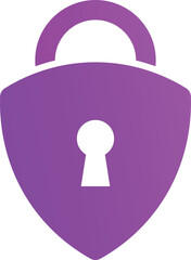 Purple shield padlock icon with white keyhole and handle security protection