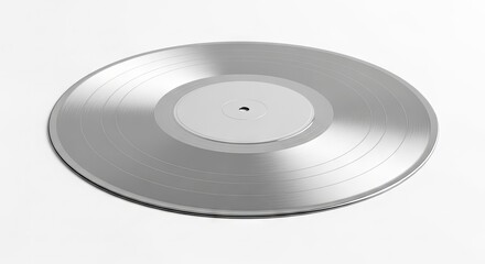 Silver Vinyl Record on White Background - Music and Entertainment.