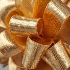 Opulent Detail: Close-Up Texture of a Shimmering Gold Ribbon Bow