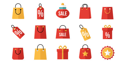 Vector illustration set of shopping bag icons and business symbols designed as elements for web art collections
