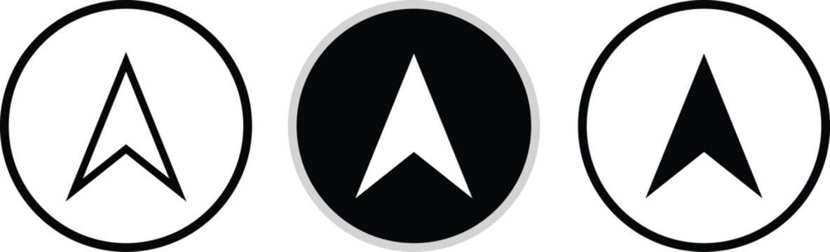 Three navigation arrow icons in black and white circles symbol direction