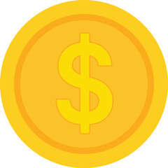 Golden coin with dollar symbol and concentric rings currency money