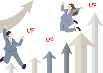 矢印とジャンプするビジネスパーソン