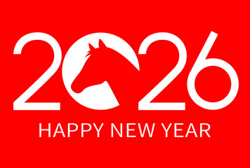 2026年午年　年賀状テンプレート（2026 馬のシルエット A / 横型）