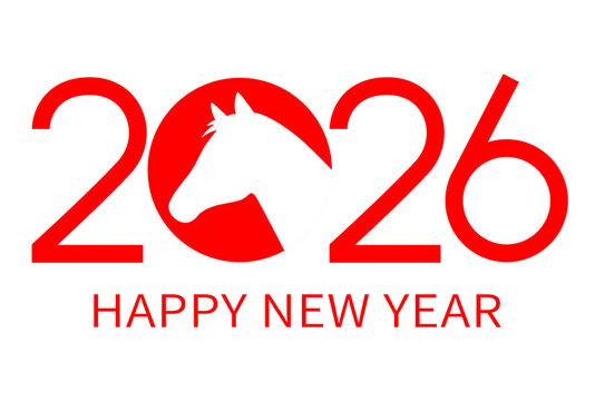 2026年午年　年賀状テンプレート（2026 馬のシルエット B / 横型）