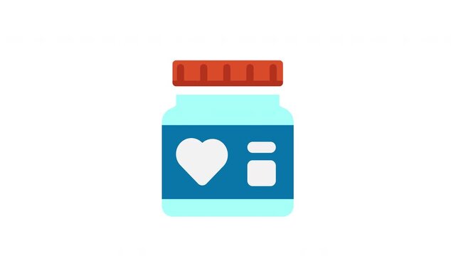 Jumping animation of minimalist medicine bottle with blue label and red lid