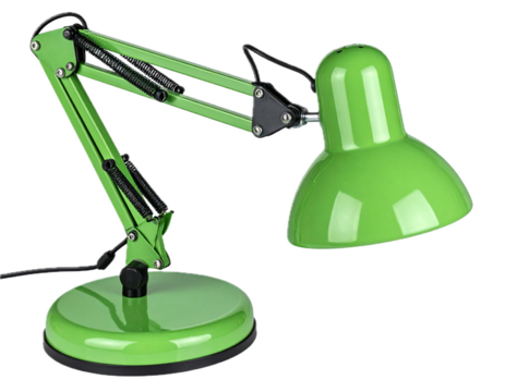 Isolated Green Desk Lamp with Adjustable Arm and Retro Style