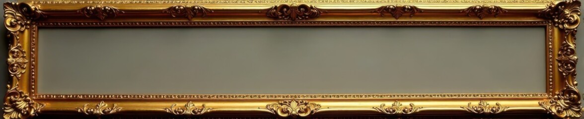 Antique gold rococo frame, ornate details, horizontal , art, white background